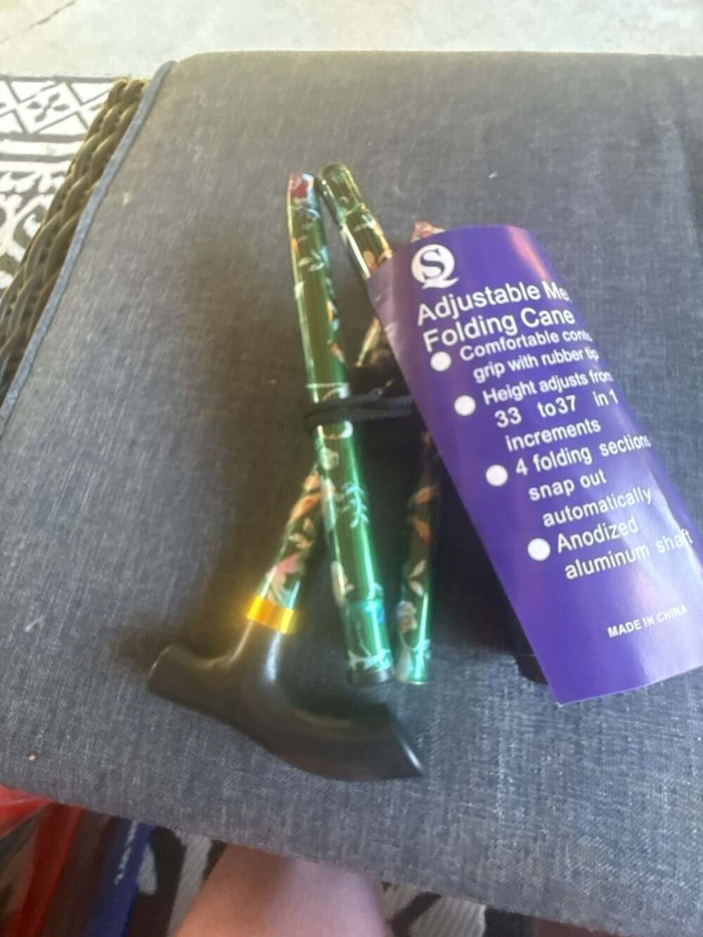 Adjustable Metal Folding Cane with Floral Print Pattern